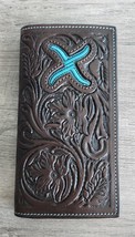 Twisted-X Turquoise Western Floral Chocolate Brown Tooled Rodeo Wallet XRC-1001 - £41.32 GBP