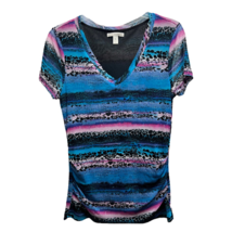 Dana Buchman Womens Casual Top Multicolor Animal Print Short Sleeve Ruched M - £17.95 GBP