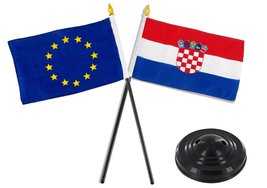 AES European Union w/Croatia Croatian Flag 4&quot;x6&quot; Desk Set Table Stick Black Base - $6.88