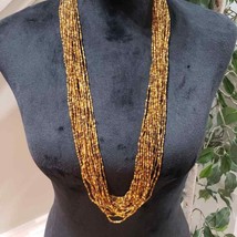 Women&#39;s Golden &amp; Brown Multilayer Beaded Round Fashion Jewelry Necklace - £23.60 GBP