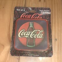 Coca Cola Brand Set of 4 Deco Plastic Drink Coasters Vintage 1996 - $8.91
