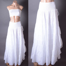 White Asymmetrical Boho Ruffle Smocked Stripe Tiered Beach Women Long Ma... - $95.99 CAD