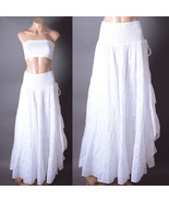 White Asymmetrical Boho Ruffle Smocked Stripe Tiered Beach Women Long Ma... - $95.99 CAD