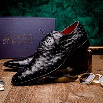 Criss Genuine Ostrich Quill Classic Dress Shoes Oxford Black image 9
