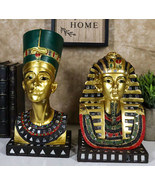 Ebros Golden Mask of Egypt Pharaoh King TUT and Queen Nefertiti Statue S... - $69.26 CAD