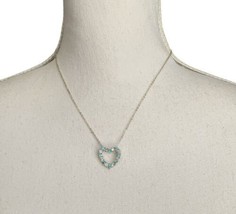 Open Heart Pendant Necklace Silver Tone Blue Crystal With Chain Valentine&#39;s Day - £6.99 GBP