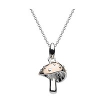 Dew Sterling Silver and Rose Gold Plate Charming Mushroom Necklace of Le... - $73.00