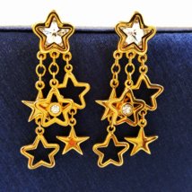 Swarovski Crystal Patriotic Star Dangle Earrings with Swan Symbol  - £39.16 GBP