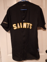 Vtg New Orleans Saints Majestic Black Button Up Baseball Jersey size Large - £24.40 GBP