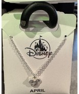 Disney Parks Mickey Mouse Faux Crystal April Birthstone Necklace Silver ... - $47.70 CAD