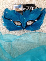 Pretty Turquoise Blue Feather  Masquerade Mask &amp; Sheer Skirt Costume Mermaid - £10.26 GBP