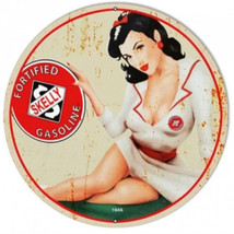 Retro skelly oil gas station pinup girl faux vintage ad steel metal sign - £71.12 GBP