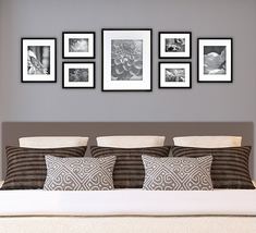 Wall Frame Set Black 7 New Picture Photo Gallery Solid Wood Frames Home Décor - £61.74 GBP