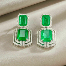 4.80Ct Emerald Cut Green Emerald Simulated Earrings 925 Silver Gold Plated - £102.86 GBP