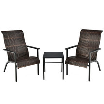 3 Pieces Patio Rattan Bistro Set with High Backrest and Armrest-Brown - ... - $304.99