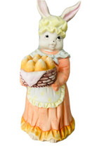 Bunny Rabbit Cooking Figurine porcelain 7.5&quot; bonnet dress Easter decorat... - £23.33 GBP