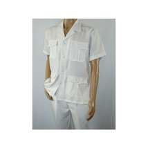 Men 2pc Stacy Adams leisure suit guayabera traditional matching Set 2201 White image 5