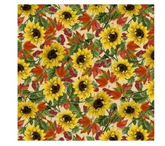 David Textiles Fabric, Fat Quarter 18&quot; X 21&quot;, 100% Cotton, Poinsettia, Sunflower - £3.95 GBP