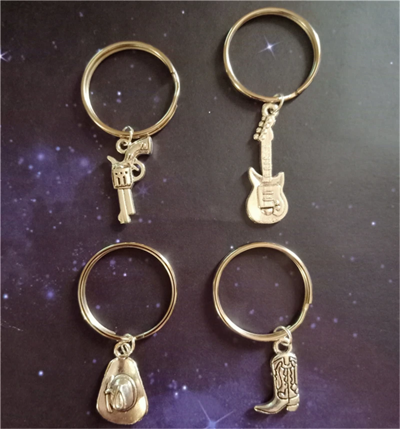 4pcs/lot Handmade Ceative Keychain Keyring Guitar Key Chain Ring Western Jewelry - £48.96 GBP