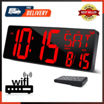 Large Digital Wall Clock WiFi Sync, 16.5 In Large Display Wall Clock - £50.78 GBP