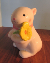 Vintage 6&quot; Bunny Rabbit Spring Yellow Flower Shelf Sitter - £17.98 GBP