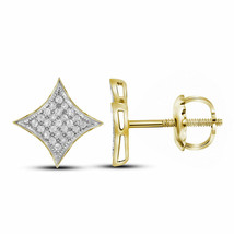 10k Yellow Gold Womens Round Diamond Square Kite Cluster Stud Earrings 1/6 Cttw - £191.35 GBP