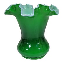 Fenton Ivy Vtg Overlay Dark Green Vase Ruffled Edge White Interior RARE 6&quot; Tall - £61.79 GBP