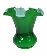 Fenton Ivy Vtg Overlay Dark Green Vase Ruffled Edge White Interior RARE ... - £61.01 GBP