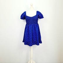 New look - New with Tag - Blue Spot Crepe Shirred Mini Dress - UK12 - $15.08