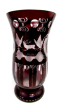 Cut to Clear Bohemian Crystal Glass  Cranberry Vase 12&quot; Tall By Egermann. - £142.44 GBP