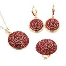 Kinel Chic Morocco Wedding Jewelry Set Fashion Gold Color Red Crystal Drop Earri - £17.00 GBP