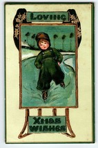 Christmas Postcard Dutch Boy Ice Skating Ivy M. James Series 522 Tuck Vintage - £18.66 GBP