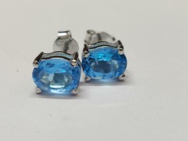 Sterling Silver Swiss Blue Topaz Stud Earrings 2.5 Ct Natural Swiss Topaz Studs - £42.47 GBP
