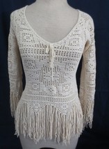 BEBE Ivory Boho Crochet Lace Fringe Sexy  Top  Sz S - £23.53 GBP