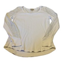 Lucky Brand Top Blouse Women&#39;s Size XL White Lace Cotton Long Sleeve Tshirt - £22.22 GBP