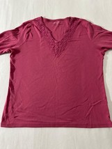 St Johns Bay Women's Red Cotton Embroidered V-Neck Long Sleeve Blouse Top Size L image 5