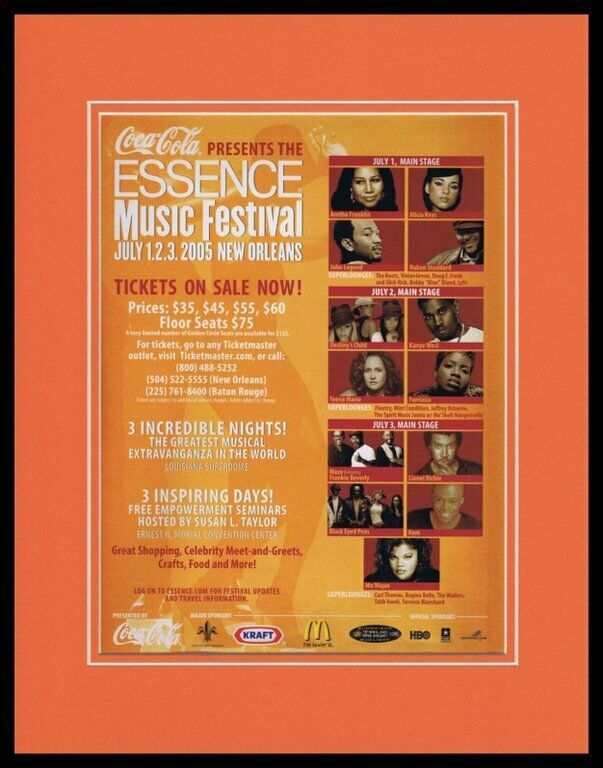 2005 Coca Cola Essence Music Festival Framed 11x14 ORIGINAL Advertisement - $34.64