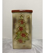 9&quot; Square Ceramic Vase with Christmas Tree and Stars - £10.15 GBP