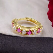 18K Real Gold Nose rings Pink White CZ clicker nose Hoop Ring 20g - £67.16 GBP