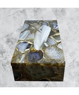 8&quot;x5&quot;x2&quot; Agate Tissue Box / Bathroom Vanity Napkin Box Handmade Art Home... - £397.03 GBP
