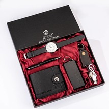 Mens Boutique Gift Set Wallet Power Bank Keychain Large Dial Quartz Watch - £8.69 GBP