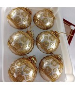 Rauch European style Christmas Ball Ornaments 6 Blown Glass Gold w gold ... - $24.25 CAD