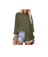 Siliteelon Button Down Shirts for Women Cotton Oversized Collared with P... - $16.83