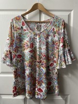 Stem &amp; Vine Tunic Top Blouse Plus 1X Paisley &amp; Floral Bell Sleeve Stretc... - £19.26 GBP