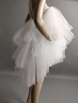 White High Low Tulle Dress Boho Wedding Midi Puffy Multi Layered Tulle Skirts image 2