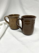 Liberty Pottery Roscoe Village Ohio Stoneware Mugs - Brown Pair Of Two 2006 - £17.64 GBP