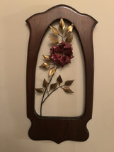 Vintage Metal Rose &amp; Leaves in Wooden Frame Wall Art - $20.00