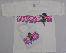 T-SHIRT &amp; CANVAS BAG SET KIDS SZ M HULA GIRL HIBISCUS LEI WISCONSIN DELL... - £4.47 GBP