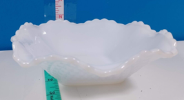 Vintage 1950&#39;s Milk Glass Ruffled Edge Hob Nail Diamond Cut Pattern Candy Dish - $14.85