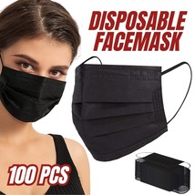 100 PCS Disposable Face Mask Non Medical Surgical 3 Ply Ear Loop Black Masks(D01 - $15.68